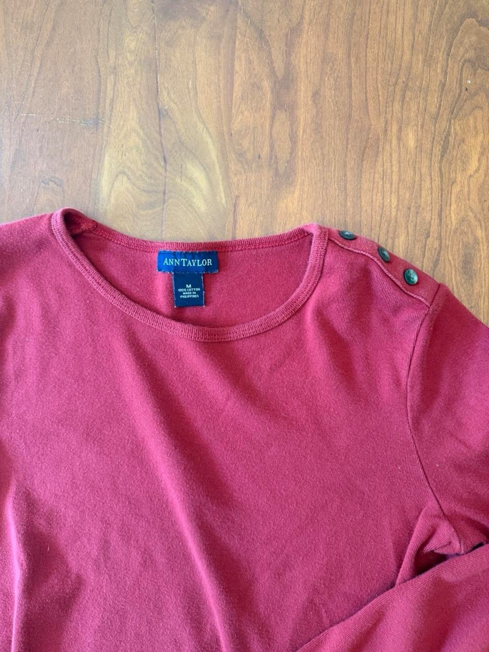 Ann Taylor Burgundy Crewneck Sweater with Shoulder Buttons